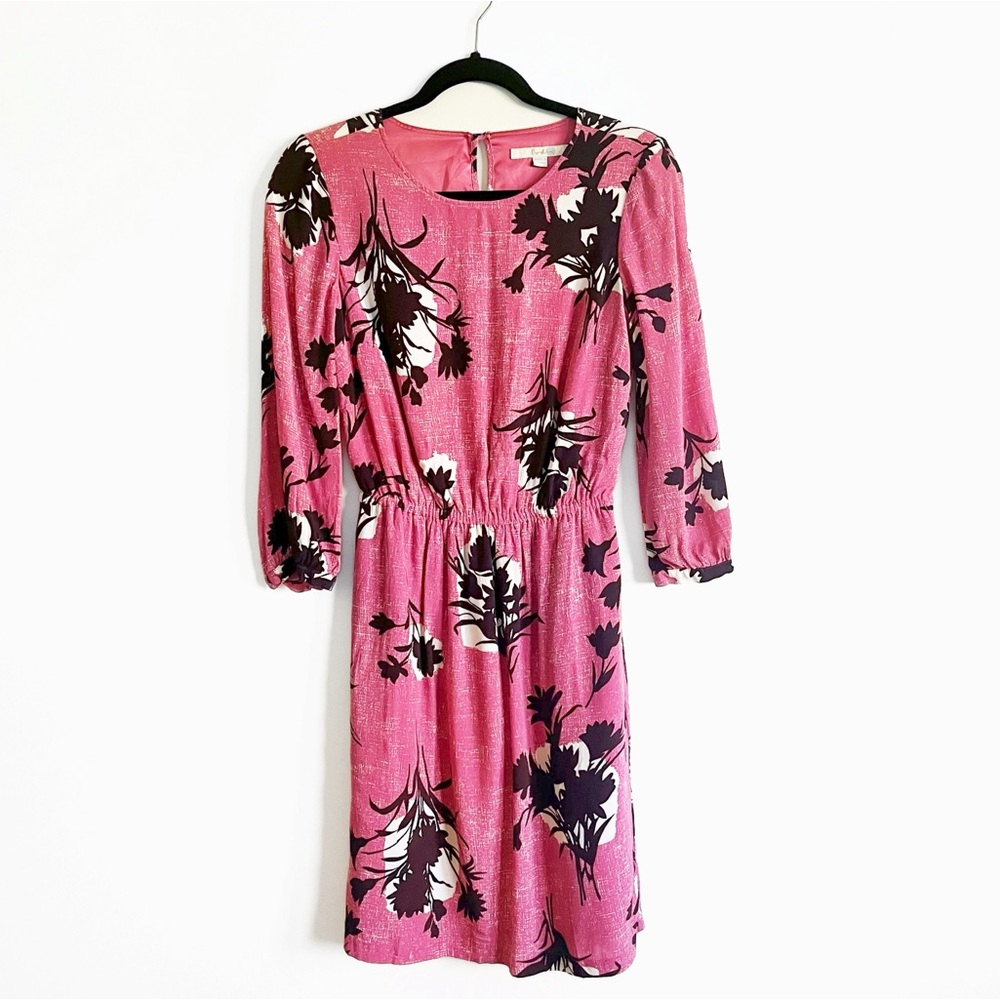 Boden Jodie Floral Pink Elastic Waist Dress 3/4 Sleeves